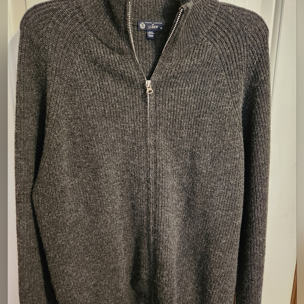 J. Crew Men's Zip-Front Ribbed Cardigan Sweater - Charcoal Gray